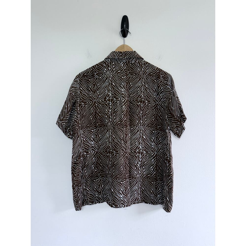 ORVIS 100% rayon brown white safari comfortable button up short sleeve top shirt - Picture 4 of 7